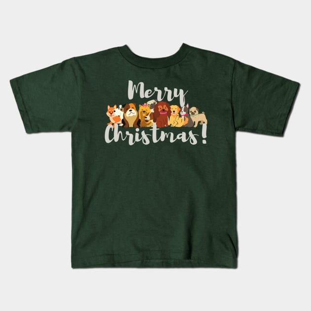 Merry Christmas with Dogs Kids T-Shirt by Designs_by_KC